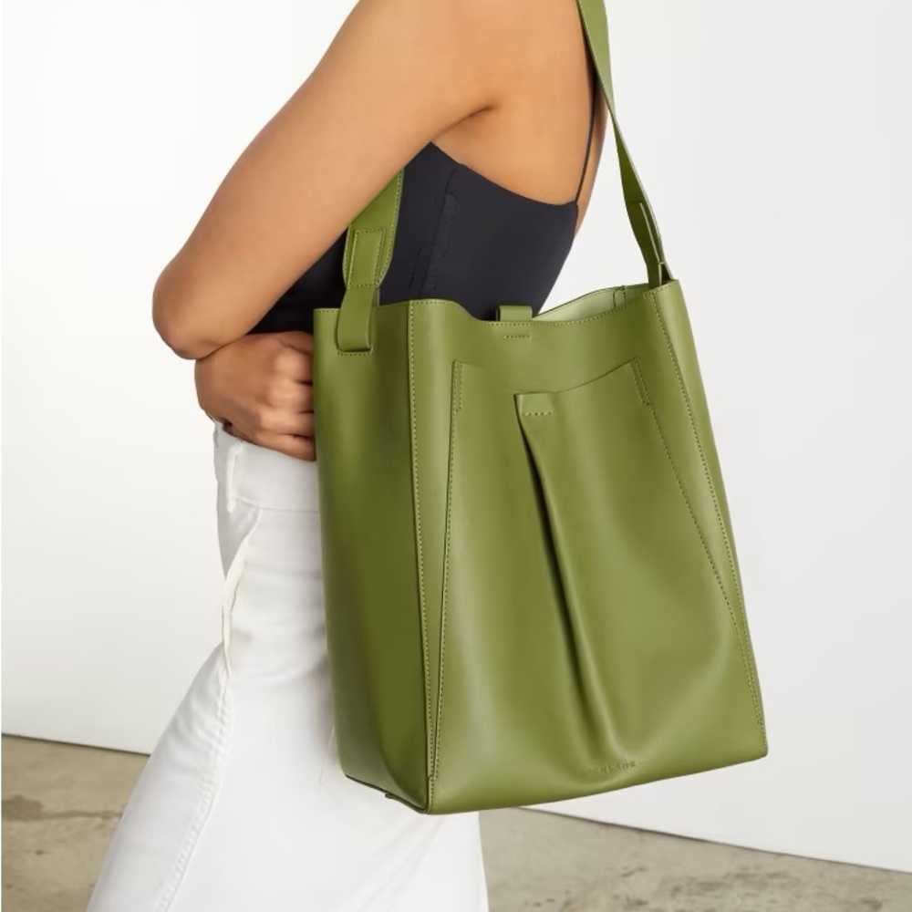 Green Leather Everlane Studio Bucket Tote Bag